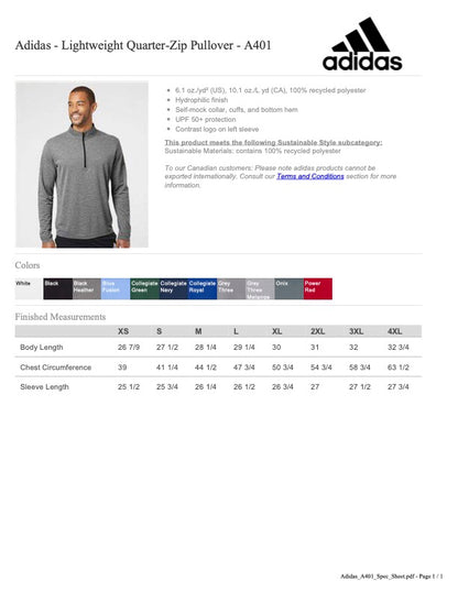 Adidas Lightweight 1/4 Zip Pullover